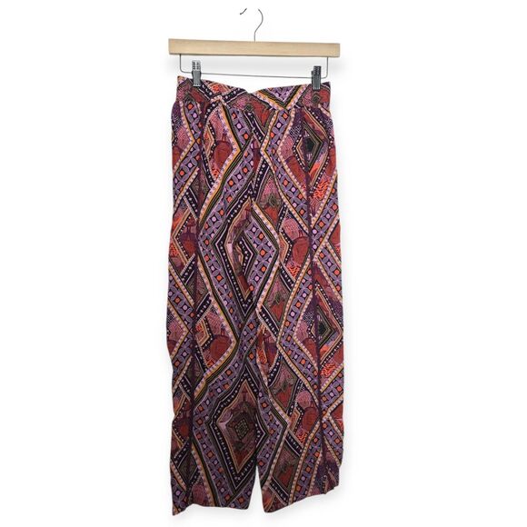 Anthropologie Womens Size 0 Layla Abstract Wide-Leg Plum Pants High Rise Boho - Picture 2 of 4